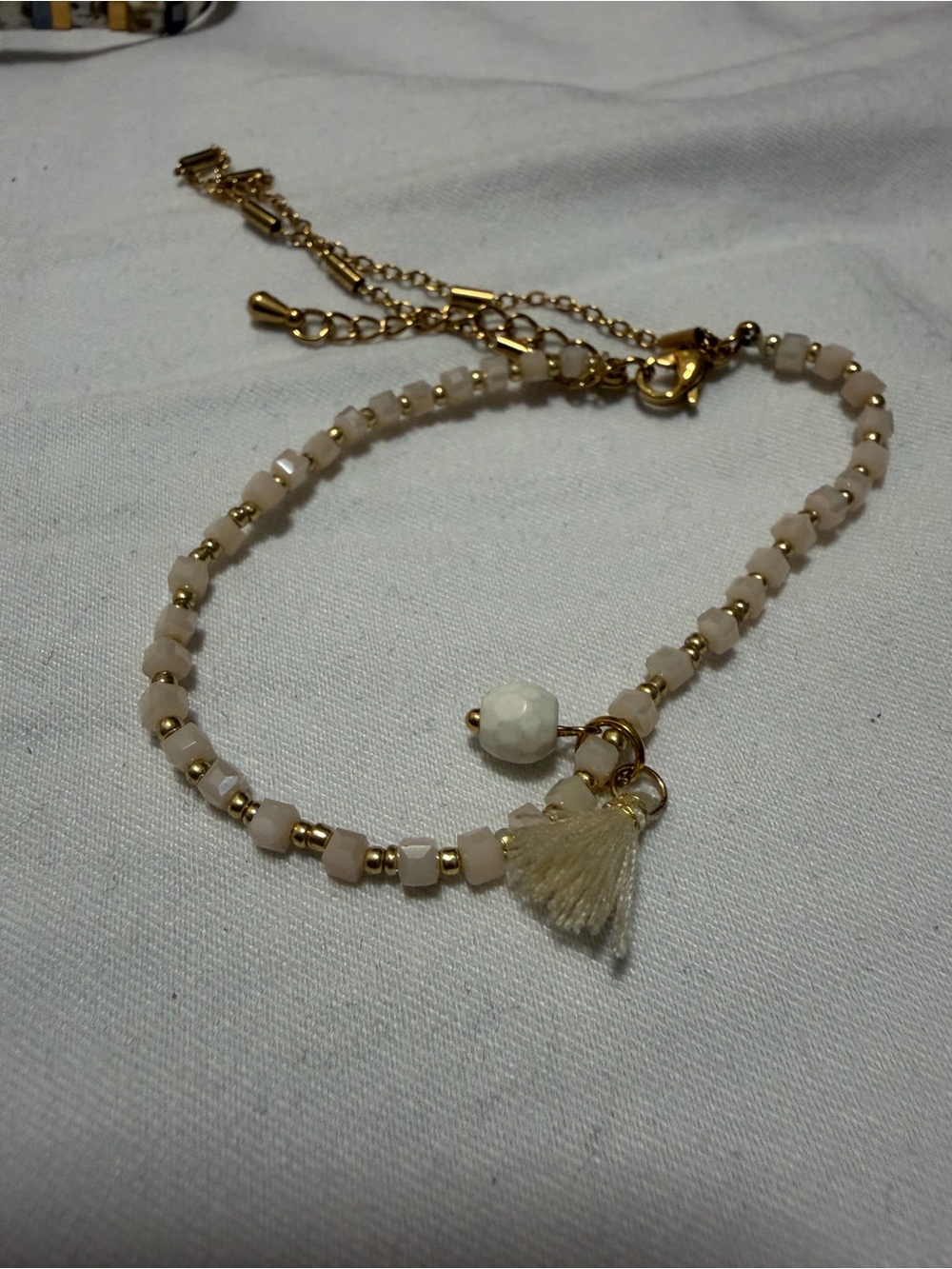 Women's Beaded Tassel Bracelet- Cream & Gold Tone NWOT